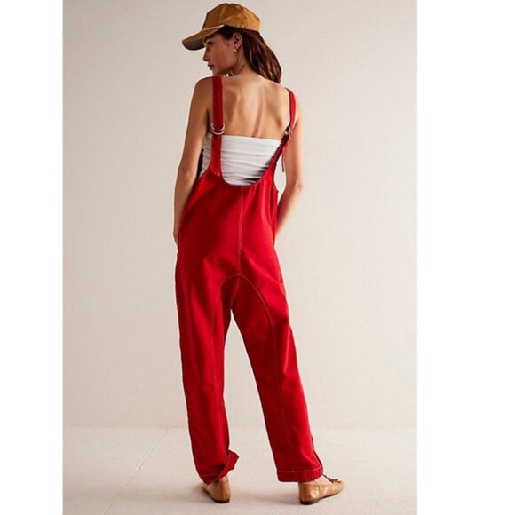 Free People We The Free High Roller Jumpsuit ❤️ HEARTS EYE RED - Picture 3 of 4